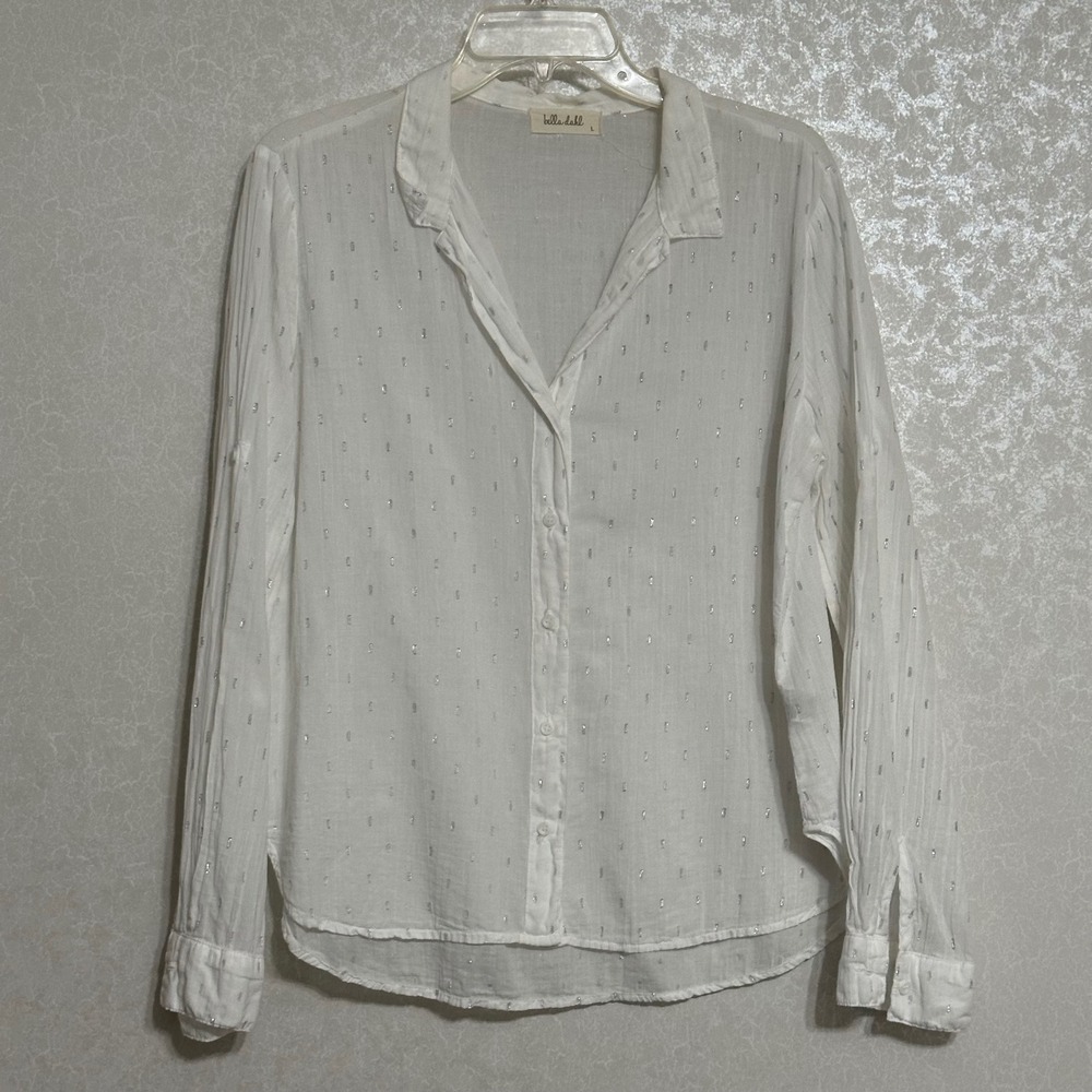 Bella Dahl White Button-Down Sheer Long-Sleeve Blouse